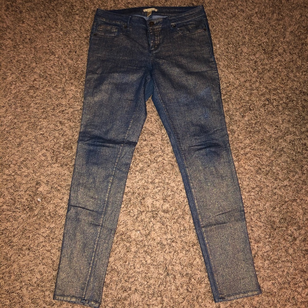 ✨ Metallic Shimmer Blue Gold Skinny Jeans